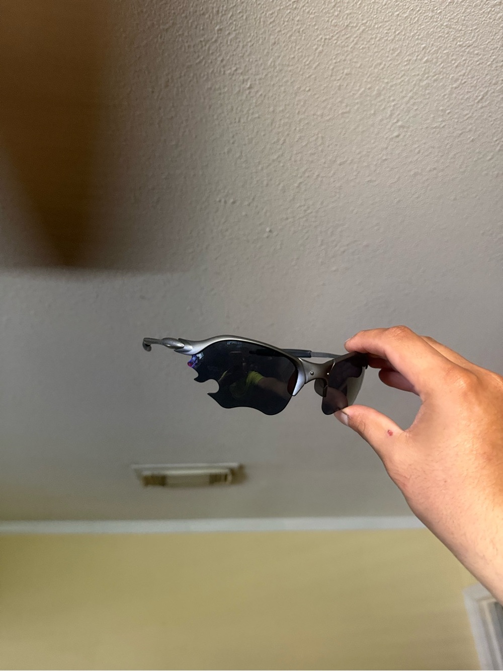 Oakley Black and Silver Rimless Shield Sunglasses oaks